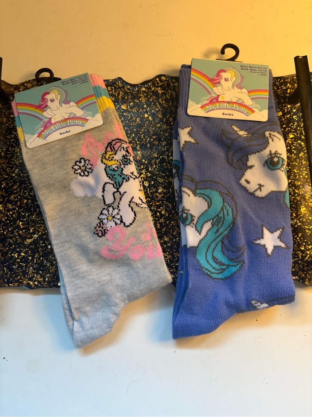 My Little Pony Socks - Blue and Light Gray with Multicolor Pony Accents